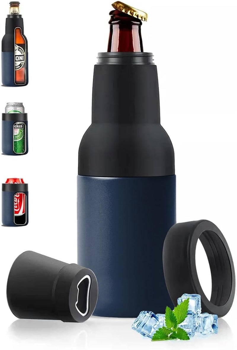 Stepstall Beer Gifts for Men - Beer Bottle Cooler with Opener, 12 oz. Slim Can Insulator (Navy Blue) - Image 1